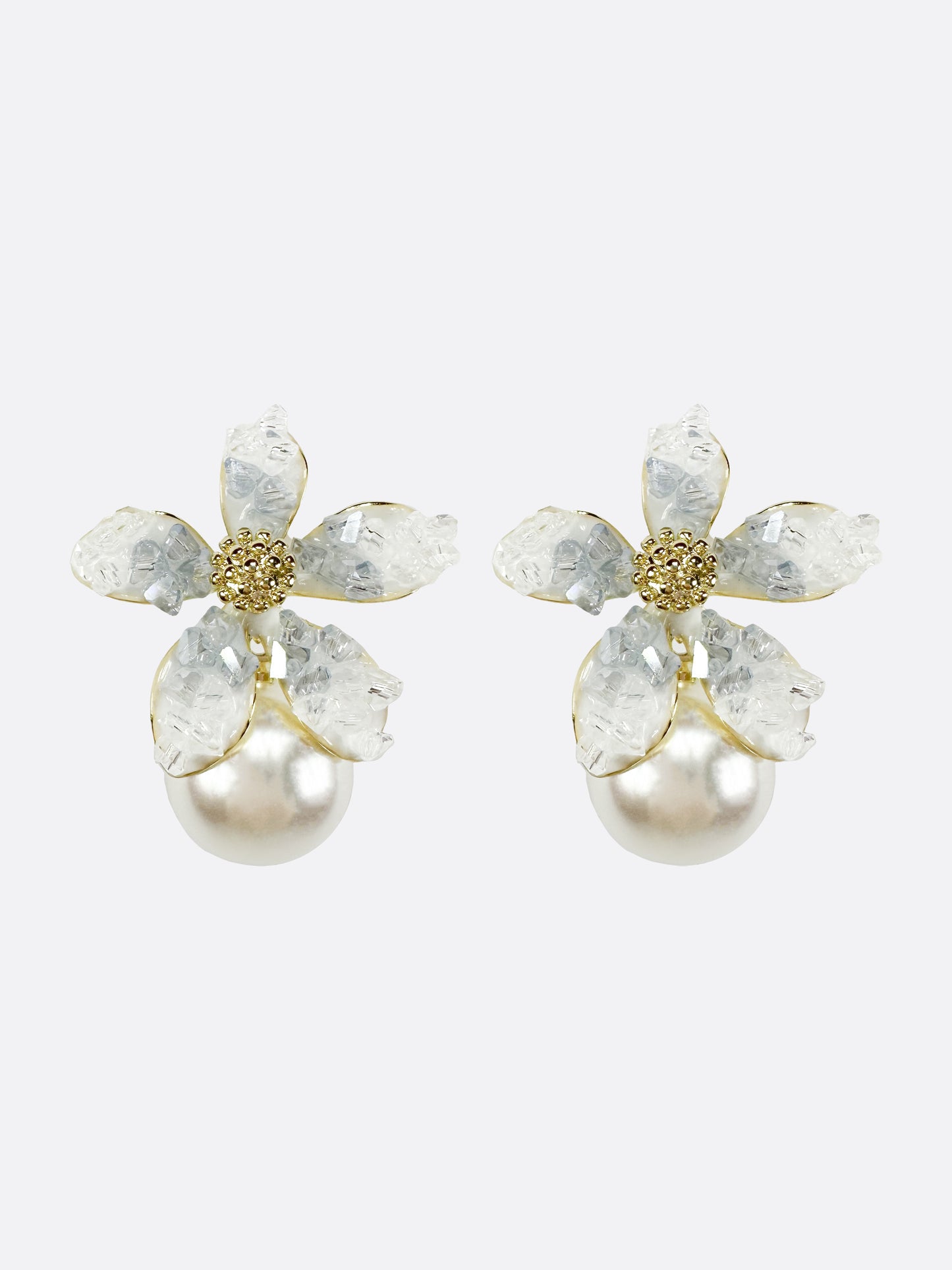 Crystal Flower Pearl Drop Earrings - ELCY ISLAND