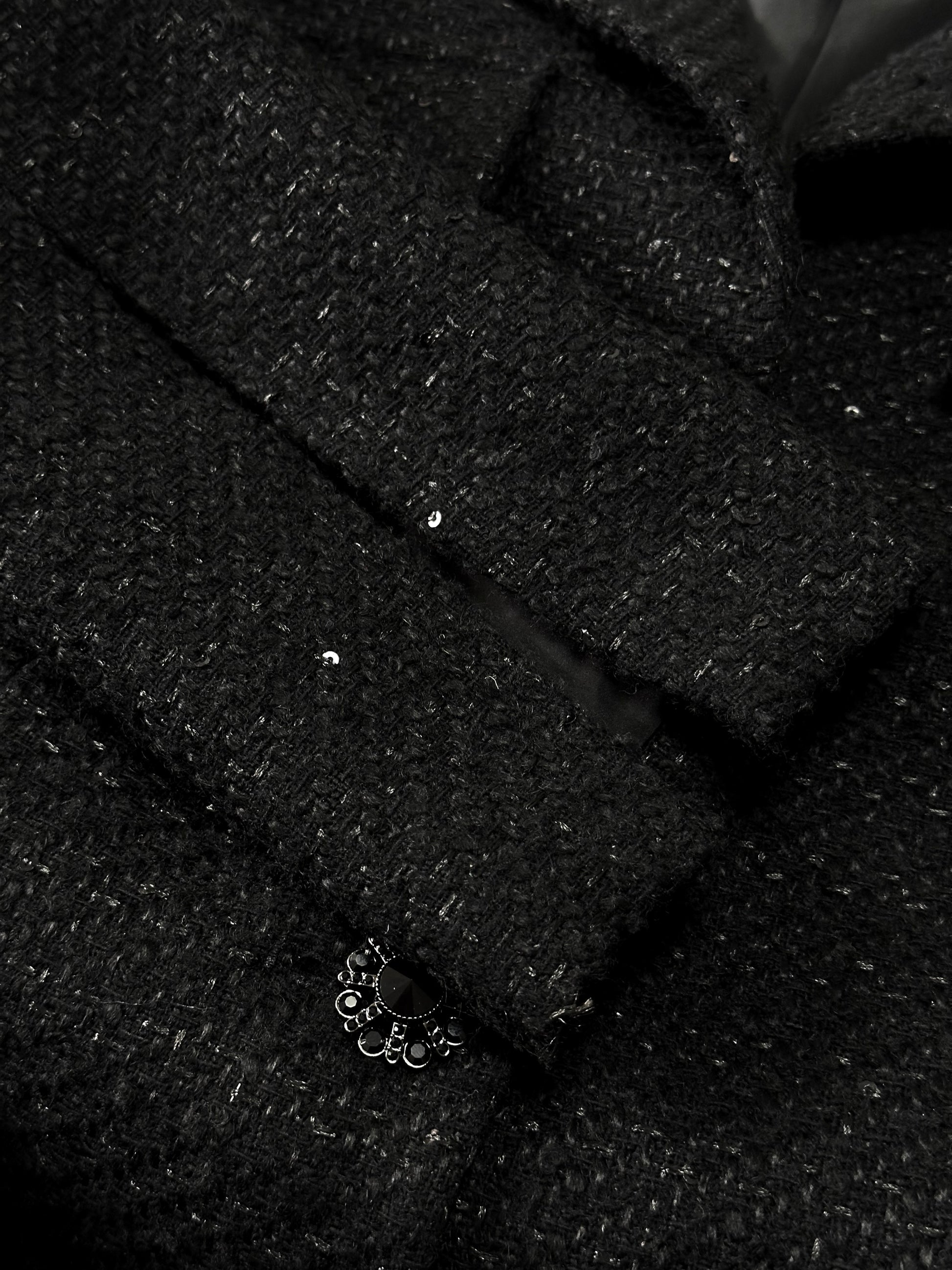 Hourglass Tailored Tweed Jacket (BLACK) - ELCY ISLAND