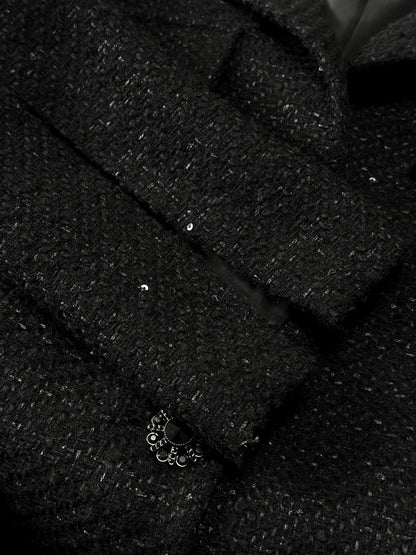 Hourglass Tailored Tweed Jacket (BLACK) - ELCY ISLAND