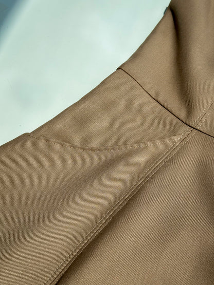 Odette Square Neck Wool Blended A-line Dress (BEIGE) - ELCY ISLAND