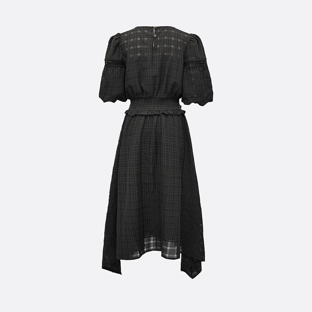Elara Unbalance Check Dress (BLACK, WHITE) - ELCY ISLAND