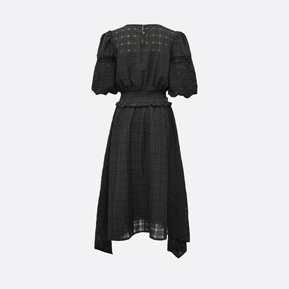 Elara Unbalance Check Dress (BLACK, WHITE) - ELCY ISLAND