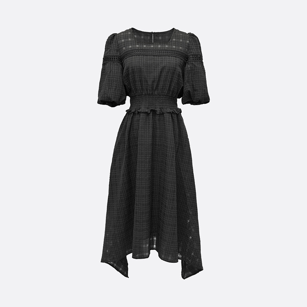 Elara Unbalance Check Dress (BLACK, WHITE) - ELCY ISLAND
