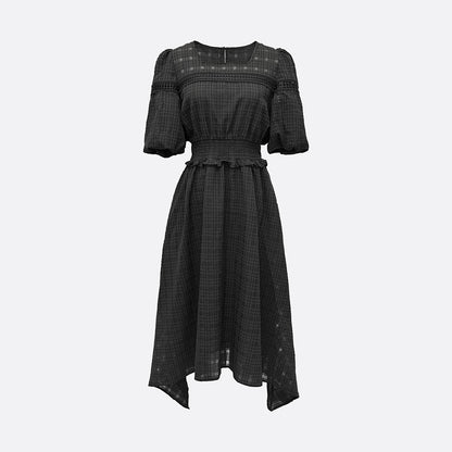 Elara Unbalance Check Dress (BLACK, WHITE) - ELCY ISLAND