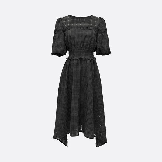 Elara Unbalance Check Dress (BLACK, WHITE) - ELCY ISLAND