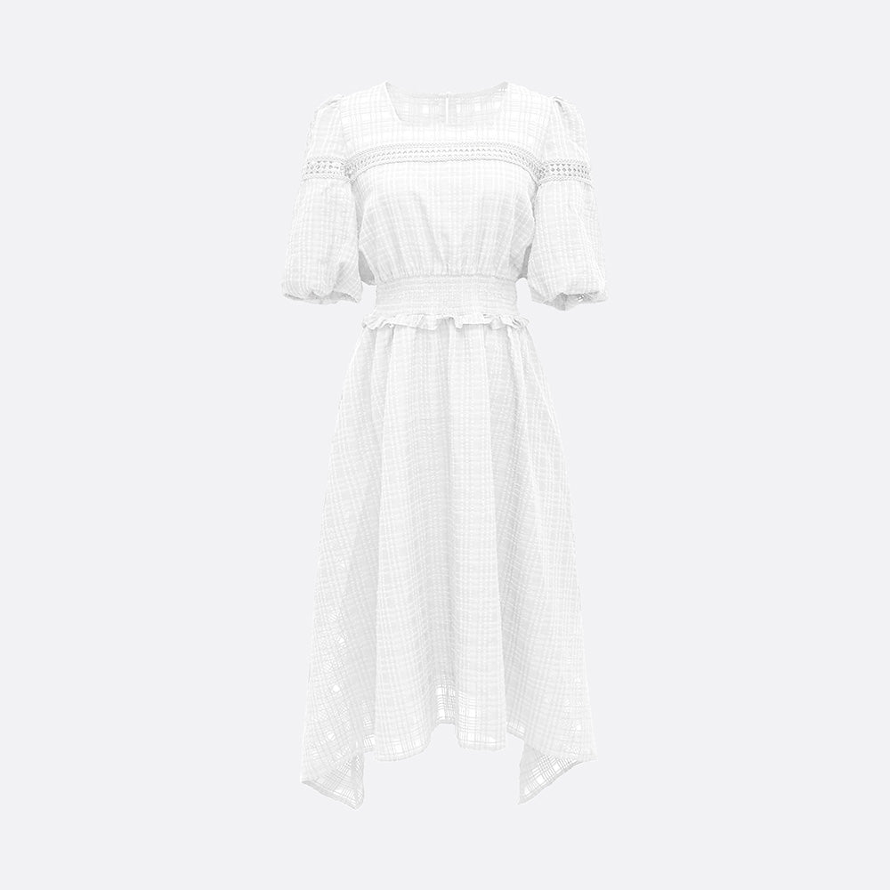 Elara Unbalance Check Dress (BLACK, WHITE) - ELCY ISLAND
