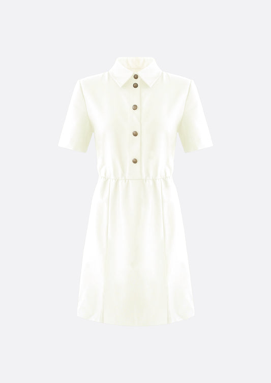 Lily Gold Button Collar Shirt Mini Dress (IVORY) - ELCY ISLAND