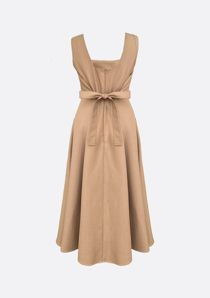 Odette Square Neck Wool Blended A-line Dress (BEIGE) - ELCY ISLAND