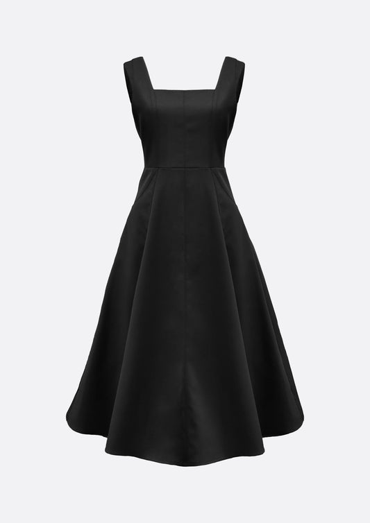 Odette Square Neck Wool Blended A-line Dress (BLACK) - ELCY ISLAND