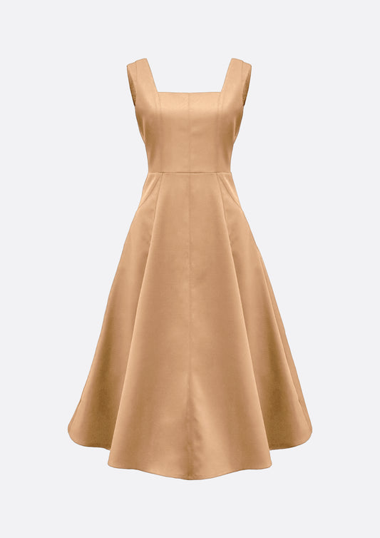 Odette Square Neck Wool Blended A-line Dress (BLACK) - ELCY ISLAND