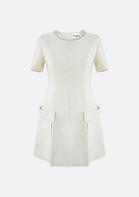 Laila Pearl Round Neck A-line Dress (IVORY) - ELCY ISLAND
