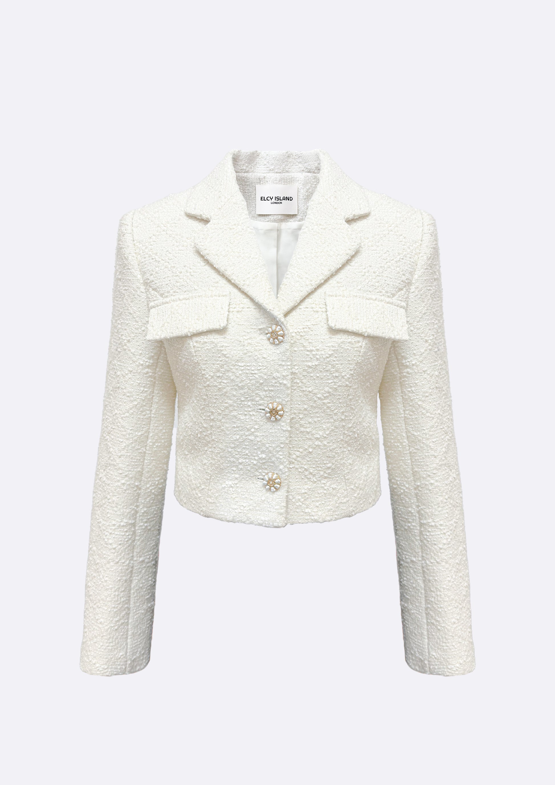 Romantic Cropped Tweed Jacket (IVORY) - ELCY ISLAND