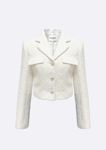 Romantic Cropped Tweed Jacket (IVORY) - ELCY ISLAND