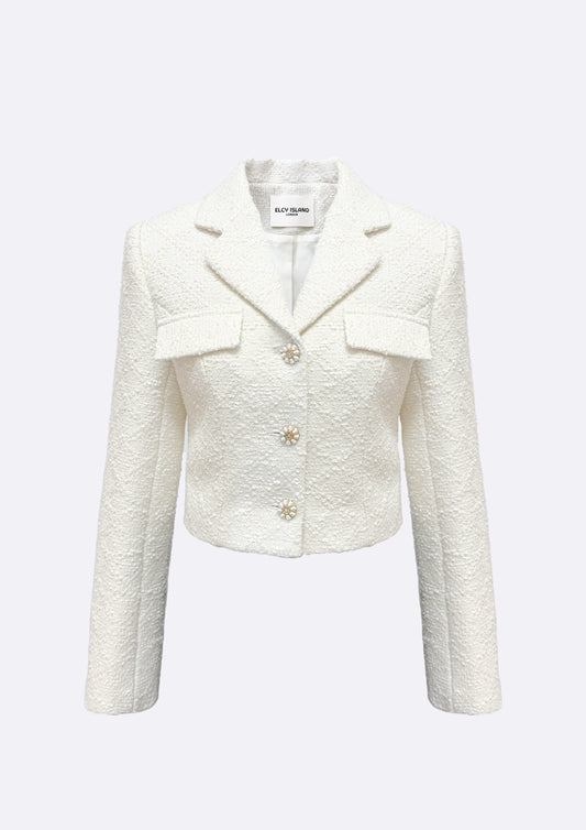 Romantic Cropped Tweed Jacket (IVORY) - ELCY ISLAND