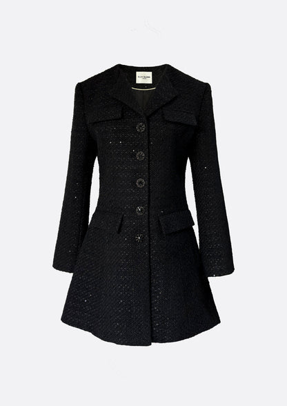 Hourglass Tailored Tweed Jacket (BLACK) - ELCY ISLAND