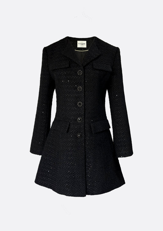 Hourglass Tailored Tweed Jacket (BLACK) - ELCY ISLAND