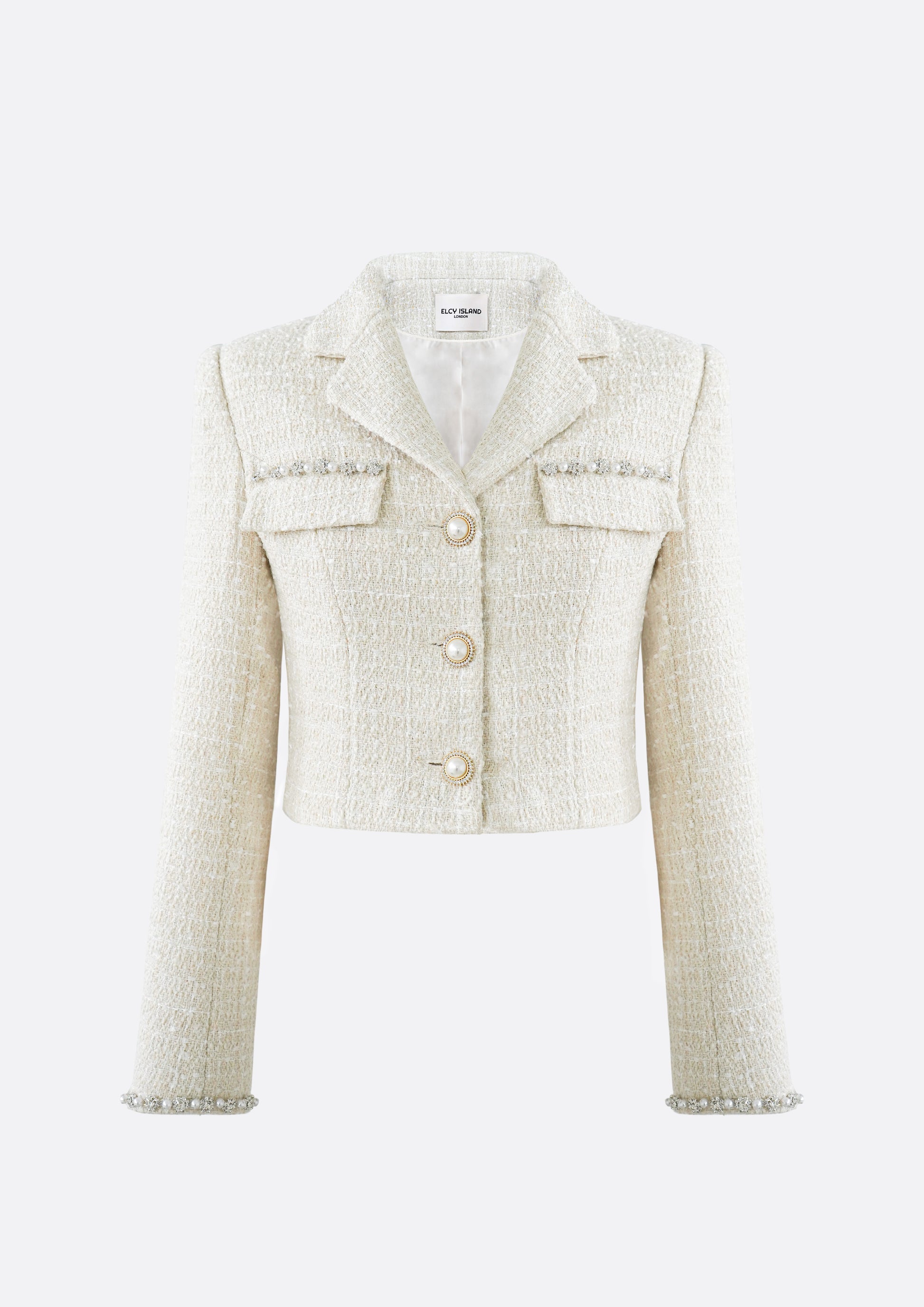 Isabella Pearl Cropped Tweed Jacket (IVORY) - ELCY ISLAND