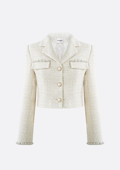 Isabella Pearl Cropped Tweed Jacket (IVORY) - ELCY ISLAND
