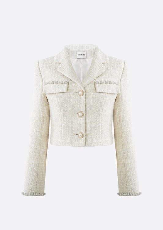 Isabella Pearl Cropped Tweed Jacket (IVORY) - ELCY ISLAND