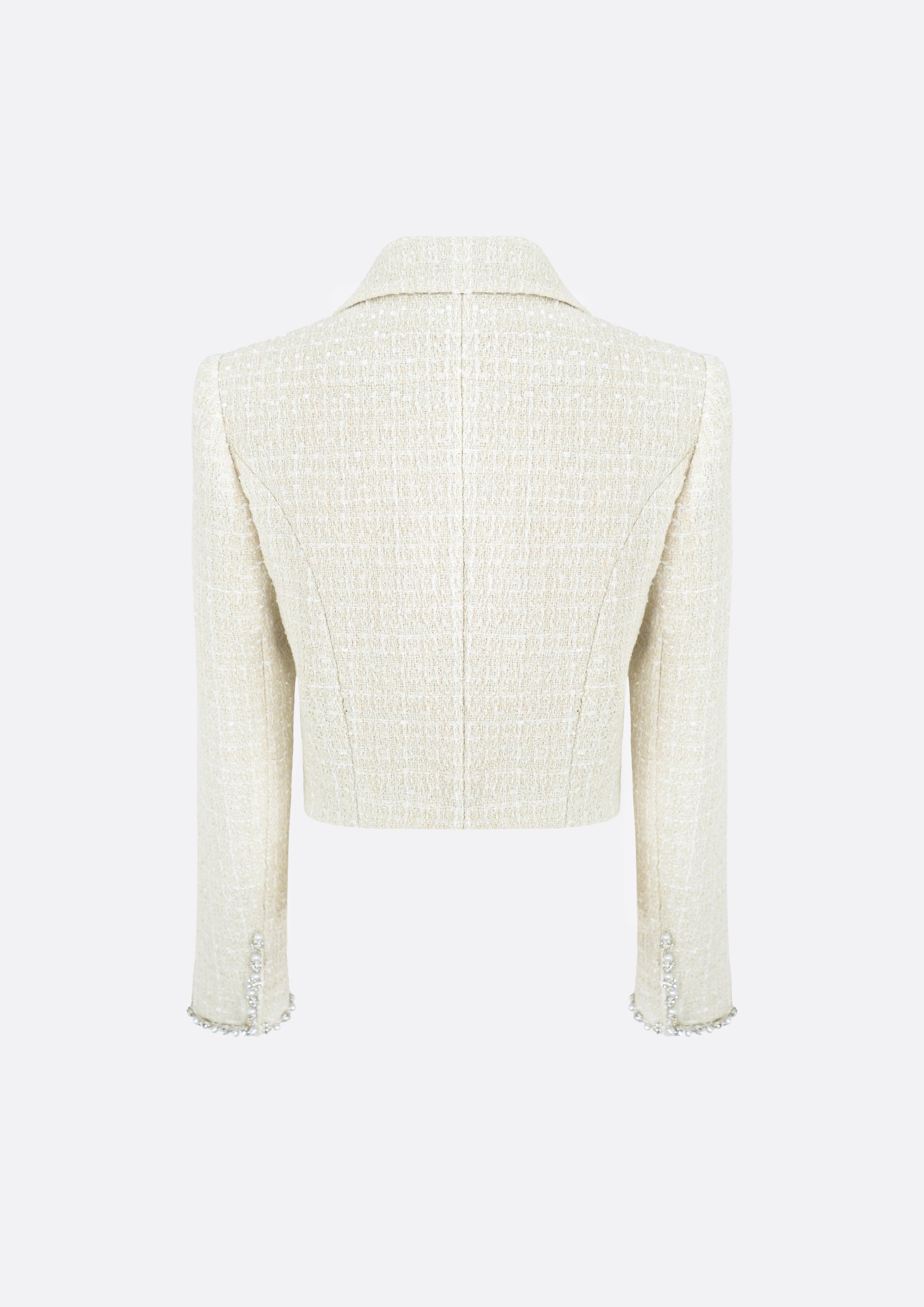 Isabella Pearl Cropped Tweed Jacket (IVORY) - ELCY ISLAND