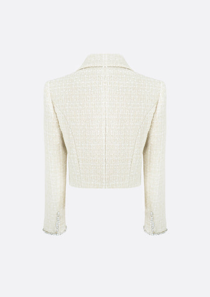 Isabella Pearl Cropped Tweed Jacket (IVORY) - ELCY ISLAND