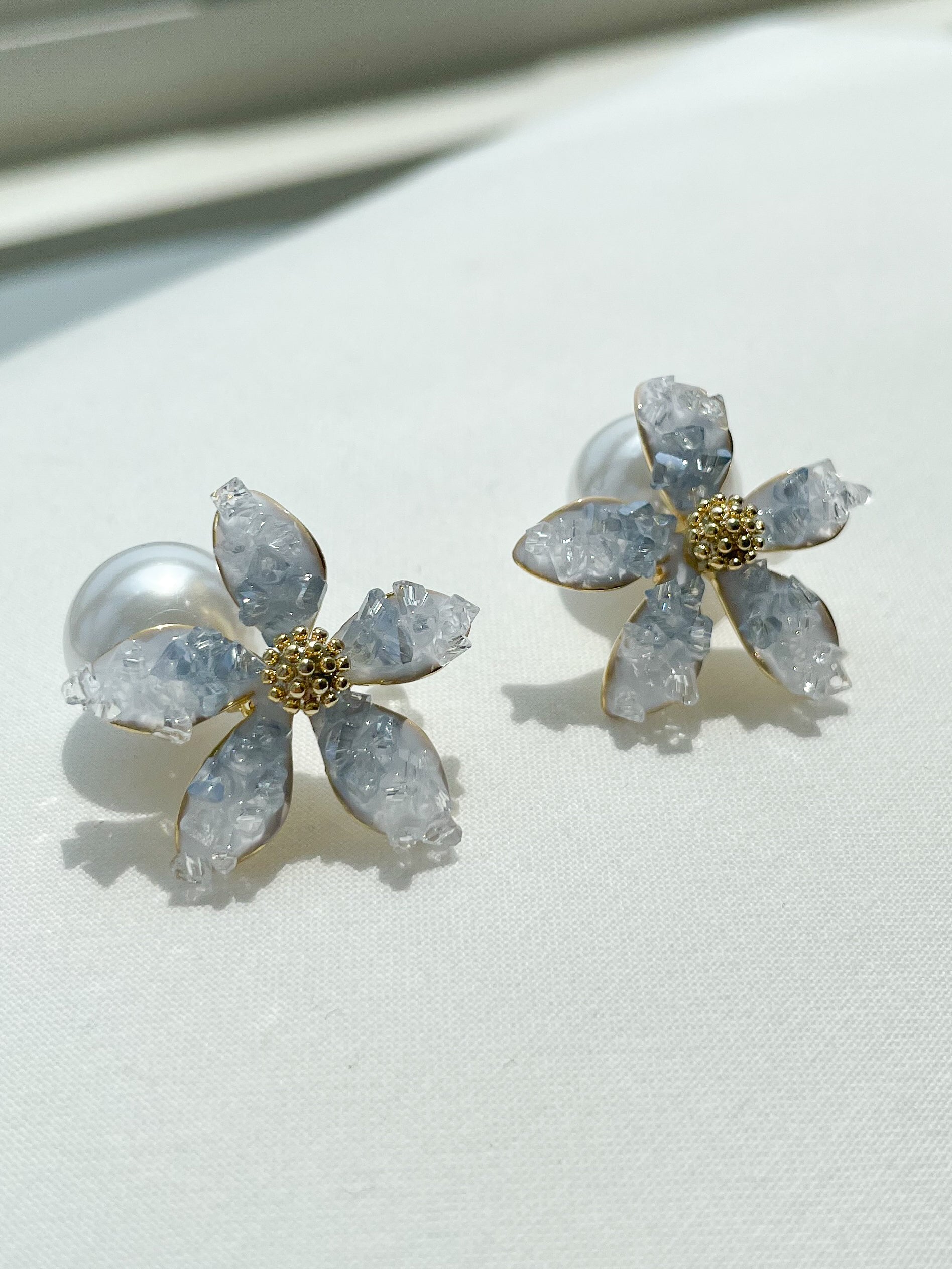 Crystal Flower Pearl Drop Earrings - ELCY ISLAND