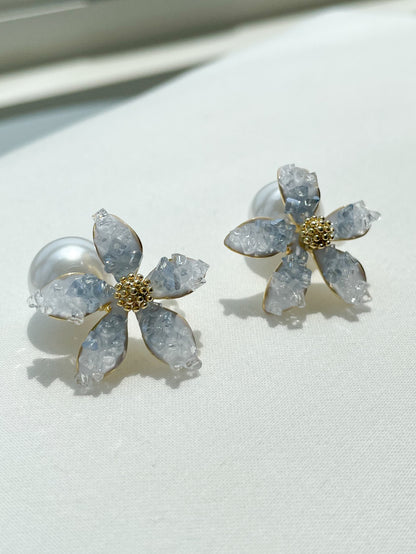 Crystal Flower Pearl Drop Earrings - ELCY ISLAND
