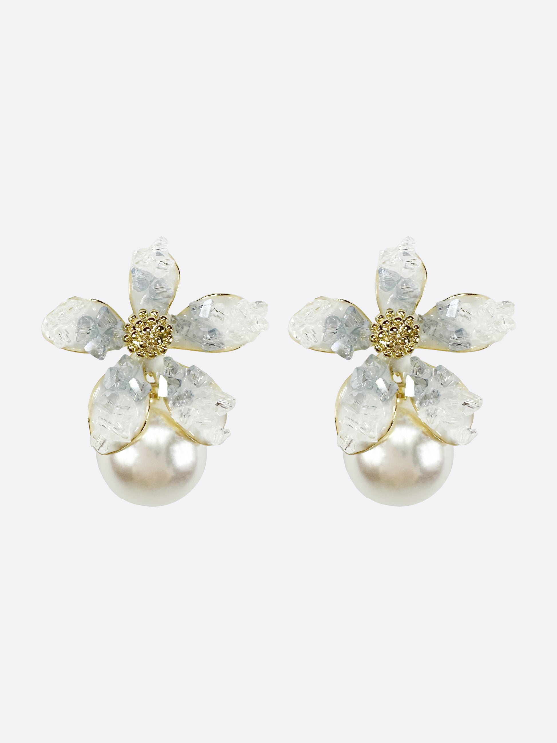Crystal Flower Pearl Drop Earrings - ELCY ISLAND
